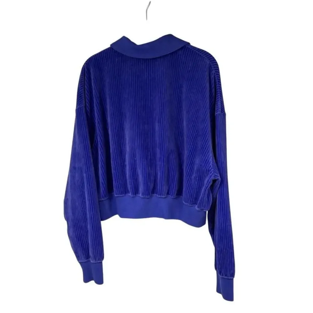 Nike Womens M‎ Blue Purple Pullover Velour Fabric Quarter Zip Sporty Retro Crop